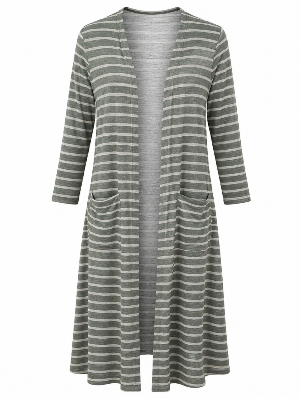 LULAROE | Sarah Longline Festival Duster Sage Light Green Stripe Long Sleeve | L